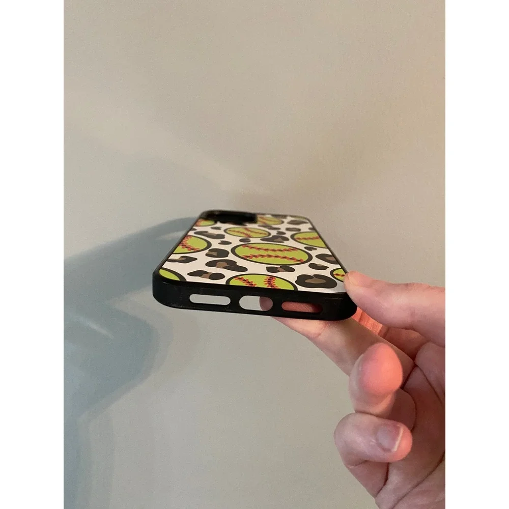 Softball Leopard Print Phone Case iPhone 12 Pro Max Neon Yellow Sporty Case